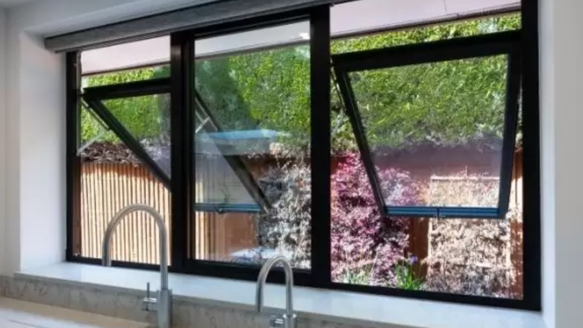 Top hung aluminium windows offering excellent ventilation and garden views