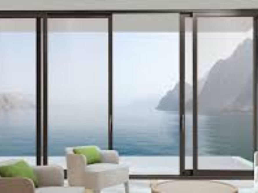 Elegant aluminium openable window with slim frames overlooking scenic views