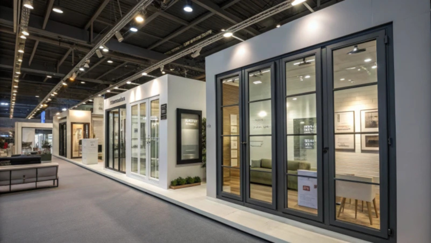 Showroom display from leading aluminum window companies showcasing elegant window designs