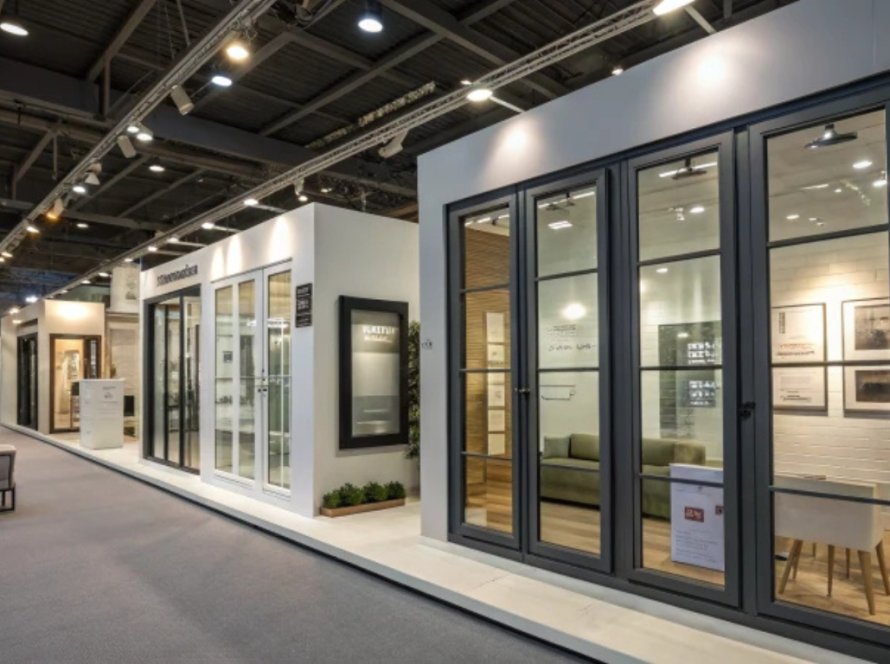 Showroom display from leading aluminum window companies showcasing elegant window designs