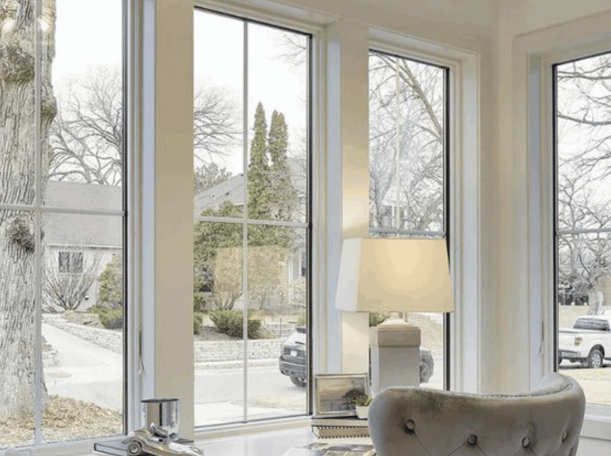 Beautiful custom made casement windows brightening an elegant home office