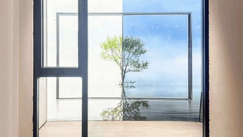 Energy-efficient aluminum insulated casement windows offering a panoramic nature view