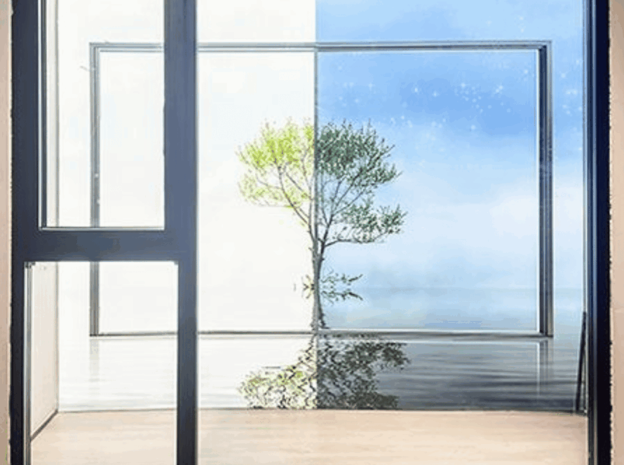 Energy-efficient aluminum insulated casement windows offering a panoramic nature view