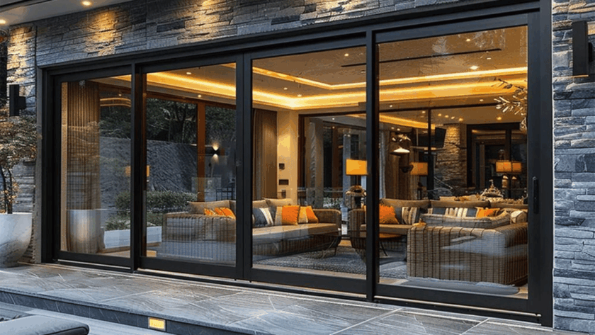 Elegant sliding porch windows showcasing modern European-style design and luxurious living space
