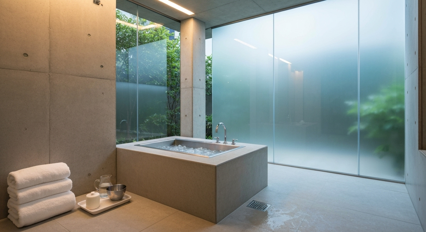 Serene indoor cold plunge tub setup