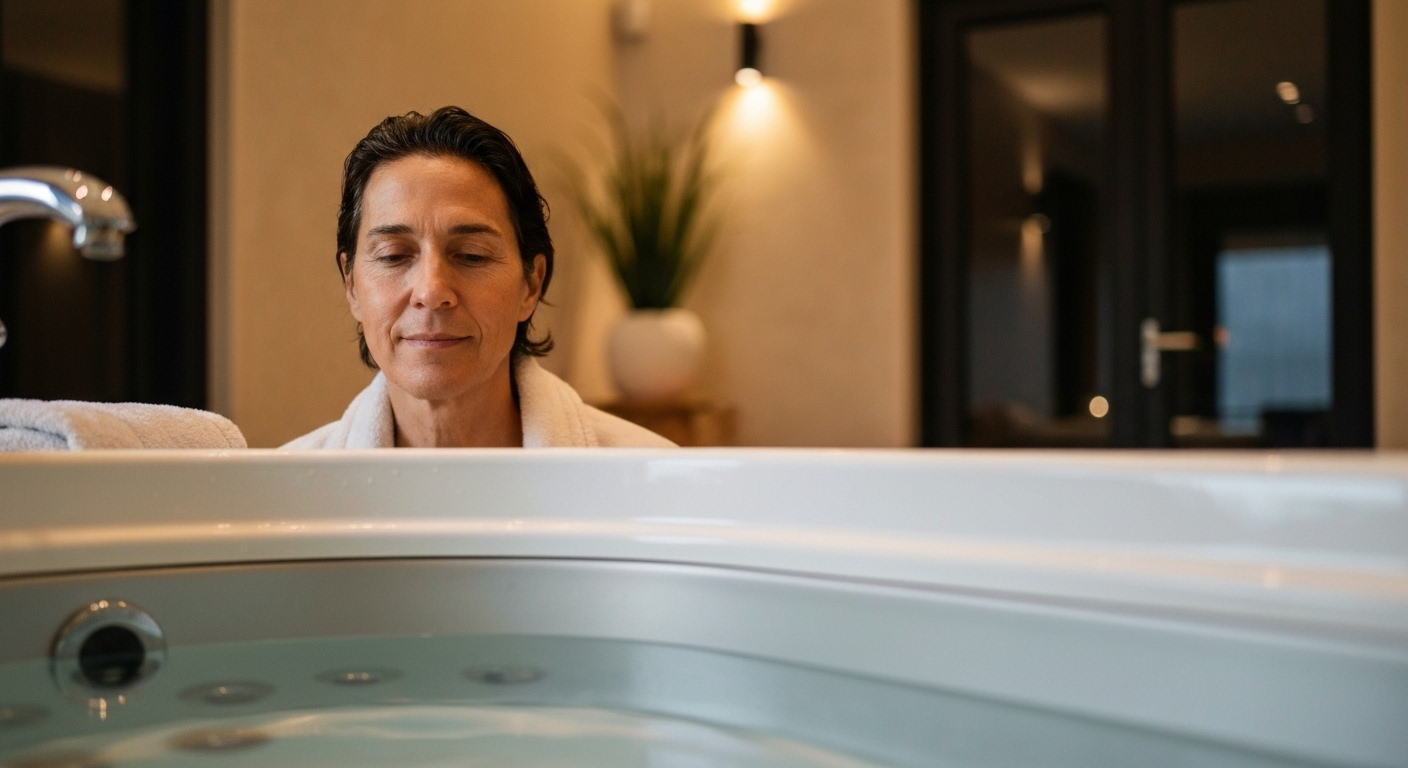 Meditation near cold plunge tub
