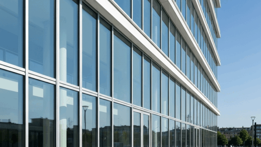 Modern building with large aluminium windows