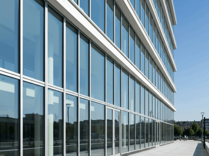 Modern building with large aluminium windows