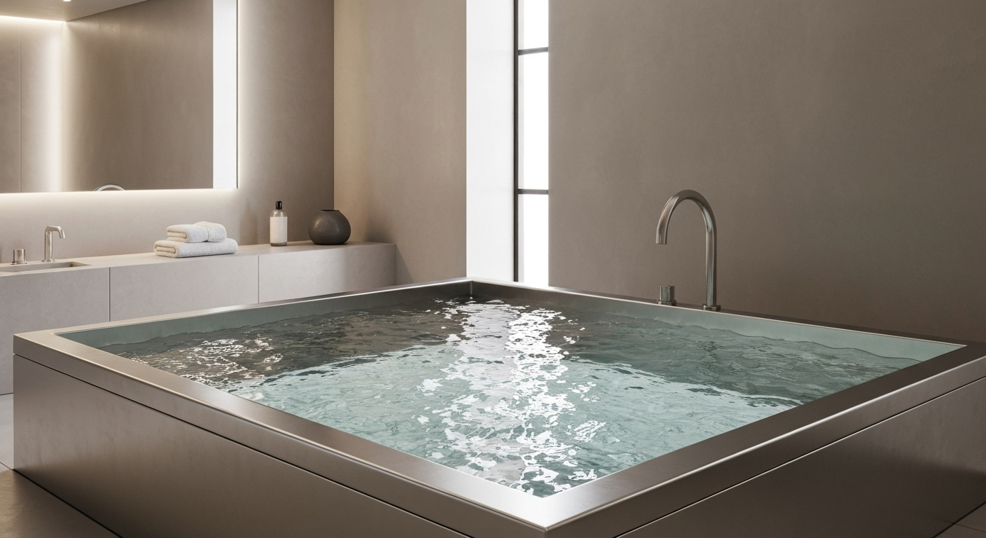 Modern cold plunge tub in spa.