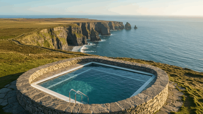 Outdoor cold plunge by Irish coast