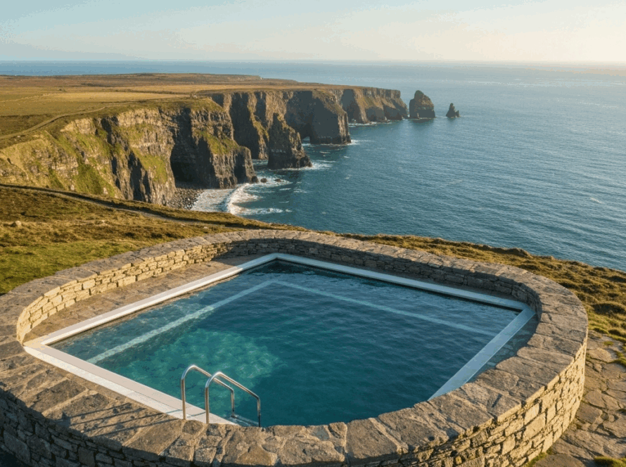 Outdoor cold plunge by Irish coast