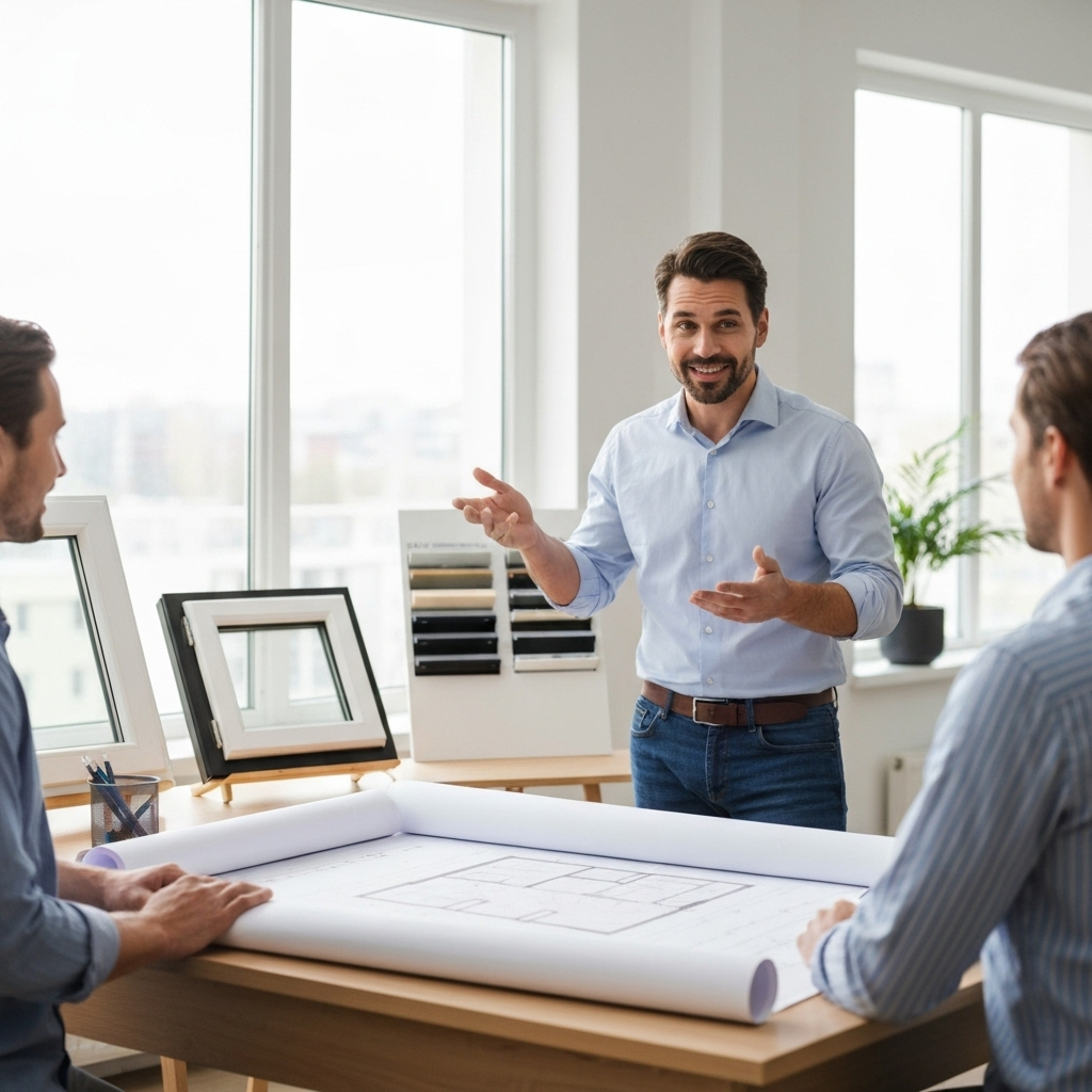 Architect discussing window designs