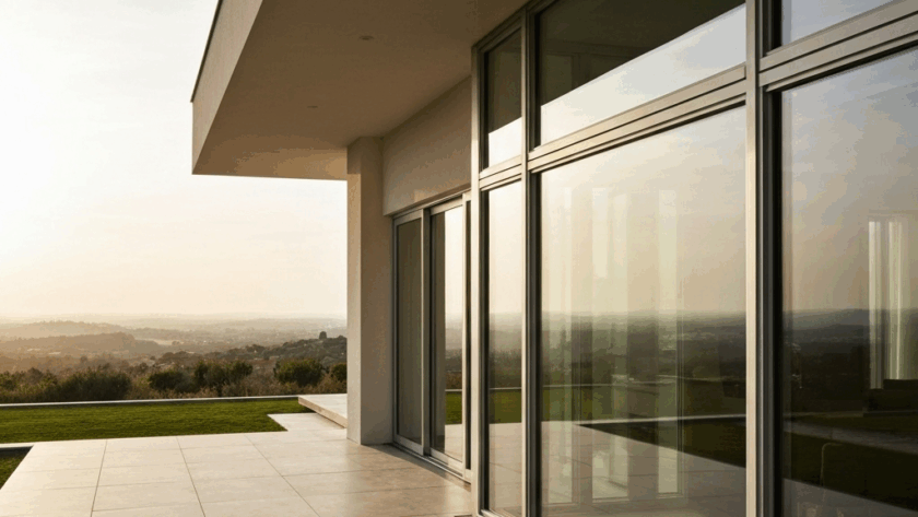 Modern house with large aluminum windows