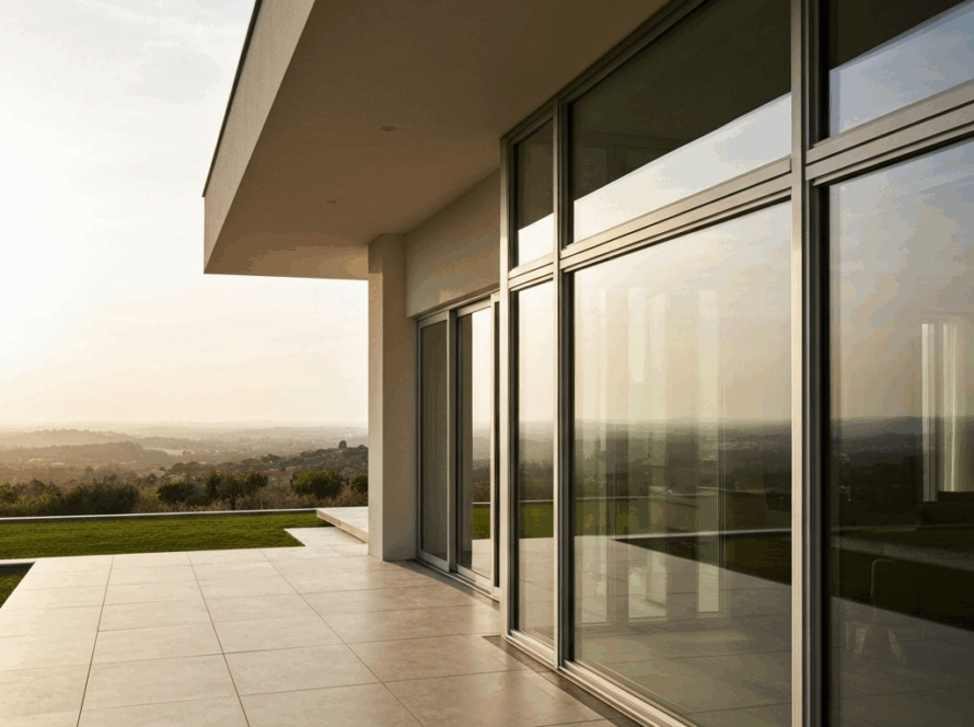 Modern house with large aluminum windows