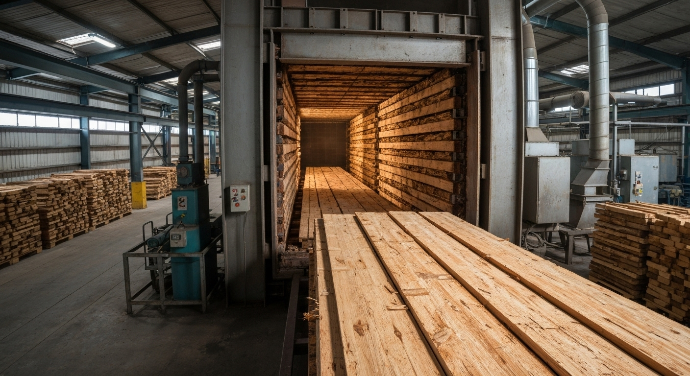 Timber inside industrial kiln