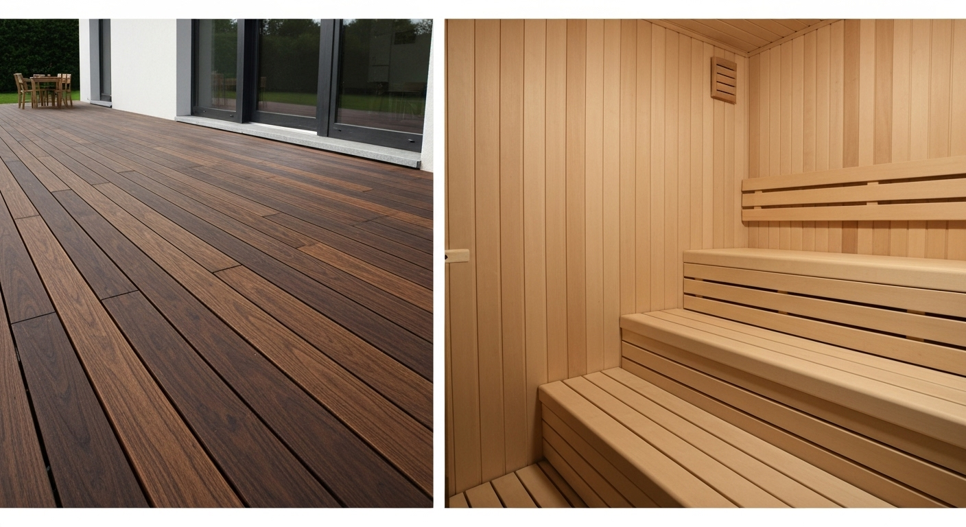 Thermowood decking and sauna panels