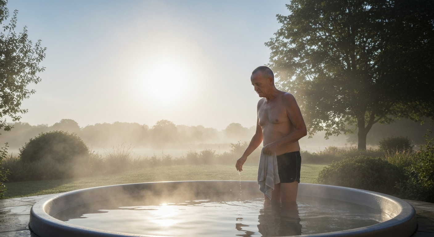 Person preparing for morning cold plunge