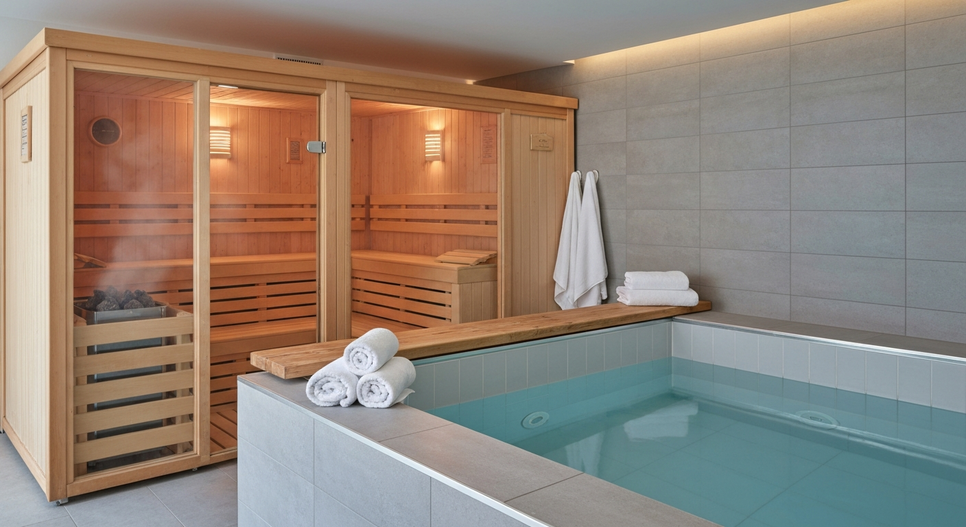 Sauna and cold plunge at spa