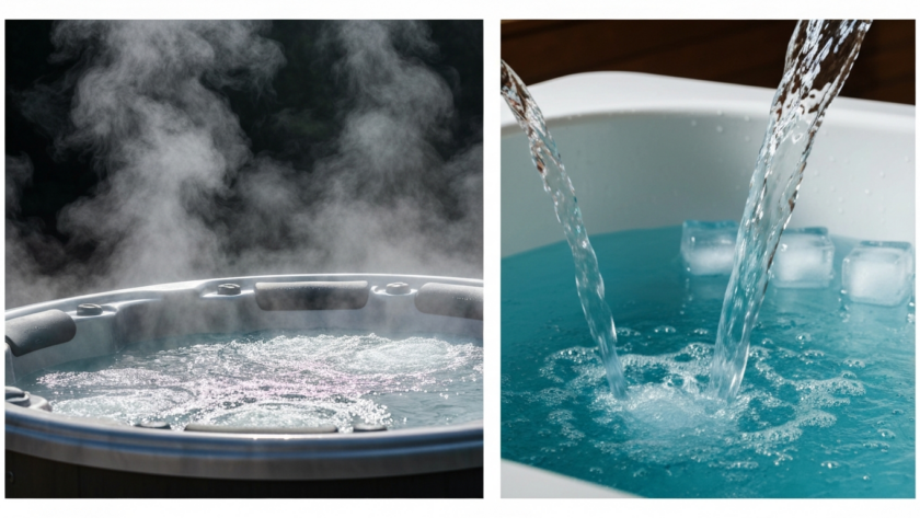 Hot and cold tubs for wellness collage