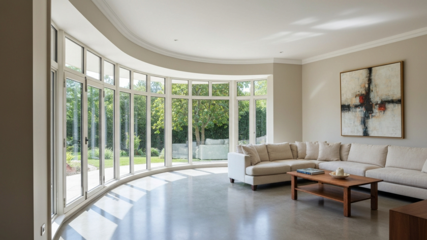 Modern home with aluminium bow window